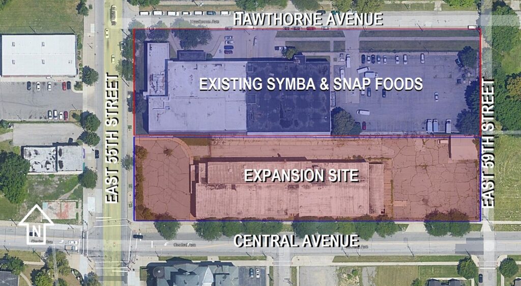 Map of Snap Gourmet Foods' proposed expansion on East 55th Street in Cleveland.
