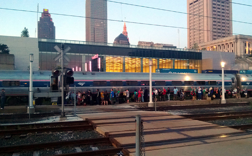 Cleveland Amtrak station passengers wait to board the Lake Shore Limited.