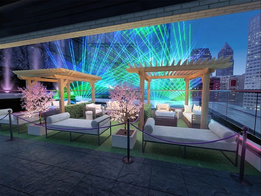 View and laser lighting at Eden, new to The Metropolitan Hotel at The 9 in downtown Cleveland.