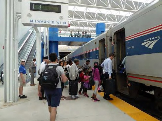 Milwaukee has a busy train station as part of its intermodal transportation center.