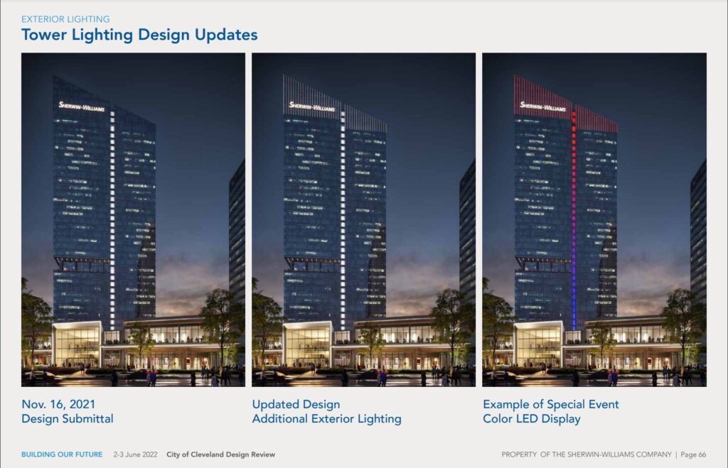 Lighting plan for the new Sherwin-Williams headquarters tower now includes an illuminated crown.