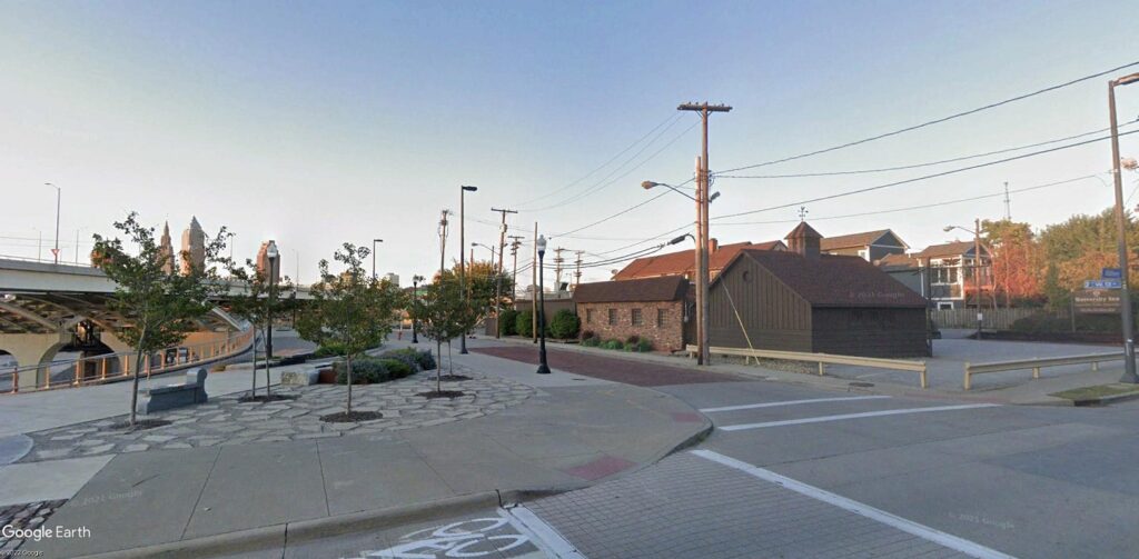 Streetview of the Sokolowski's University In restaurant, Towpath Trail and Interstate 90.