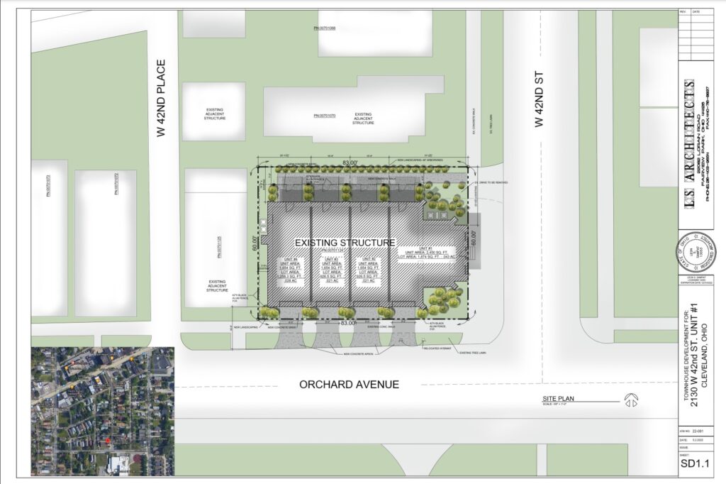 A site plan for the church reuse in Ohio City.