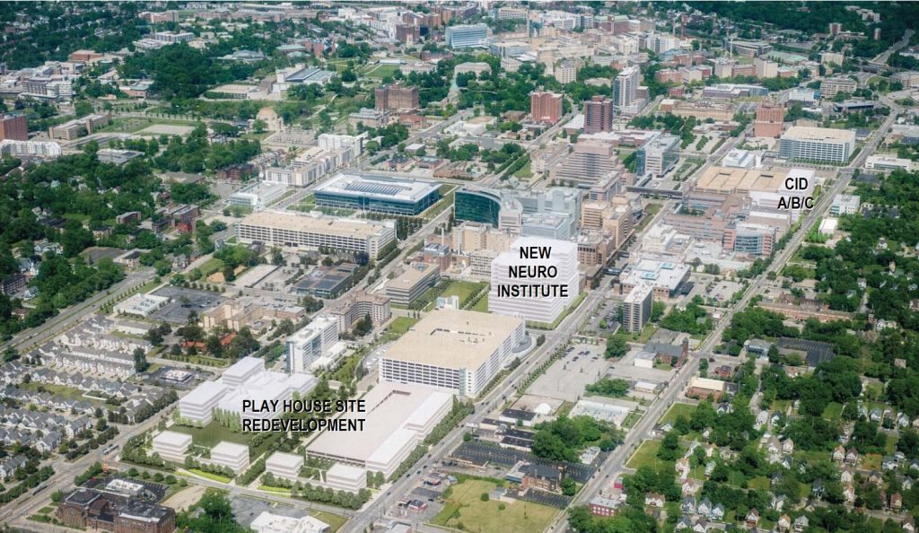 View of major construction and development sites on the Cleveland Clinic's Main Campus.