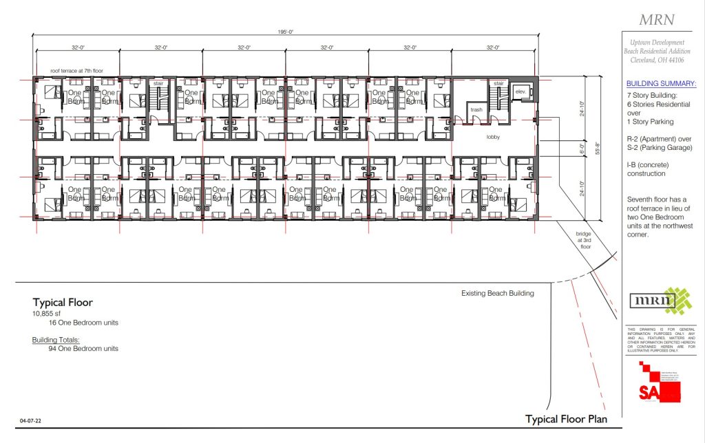 Typical floor plan for the proposed new apartment building at Uptown in University Circle.