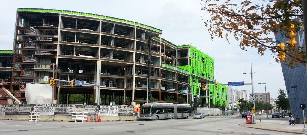 Construction had topped out on the last building to be added to MRN's Uptown development in Cleveland's University Circle.