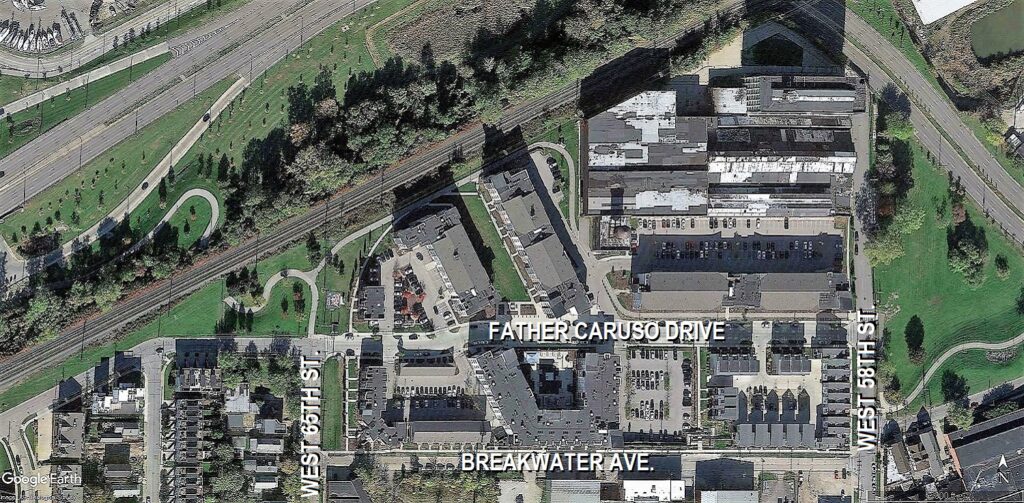 A 2021 satellite image of the ex-Westinghouse site, most of which was redeveloped with the Edison apartments.