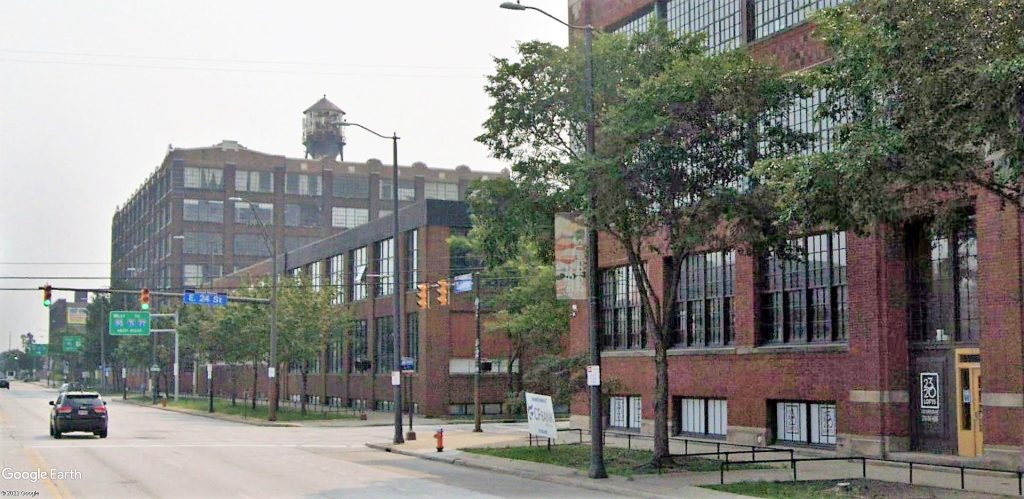 The Superior Arts District, looking east on Superior Avenue from near East 24th Street at the 2320 Lofts.