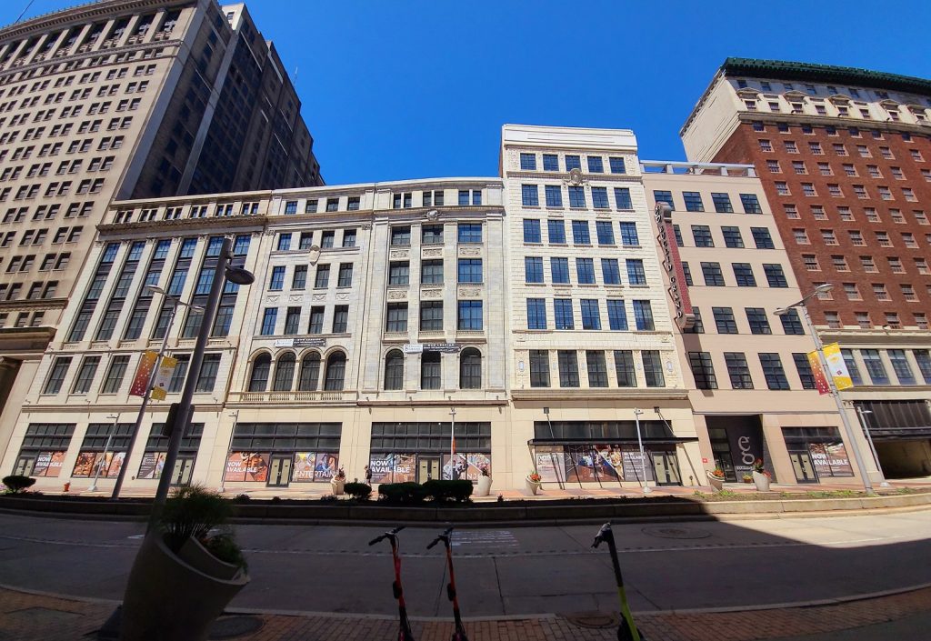 Euclid Avenue storefronts in downtown Cleveland.