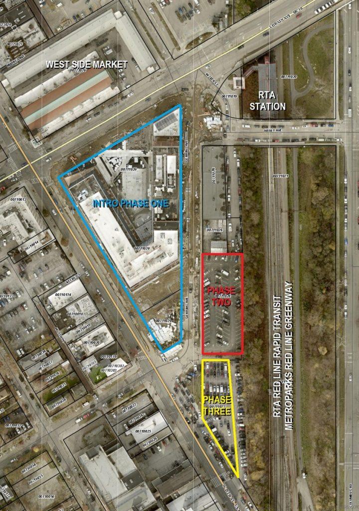 Site map of INTRO phases one, two and three in Ohio City's Market District in Cleveland.