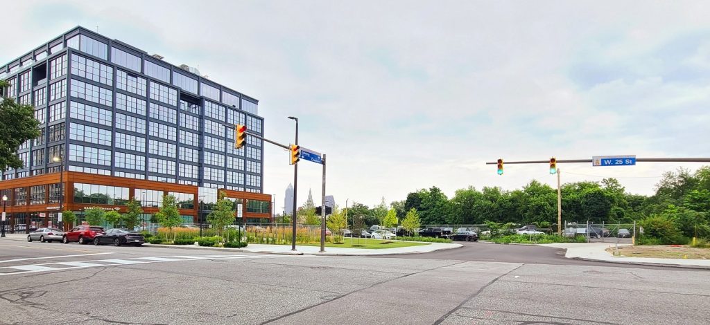 Location of INTRO phase two as seen from West 25th and Gehring Avenue in Cleveland. Downtown is in the distance.