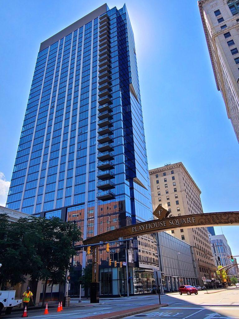 The glassy Lumen apartment tower has quickly become a Playhouse Square landmark like the GE Chandelier or the arches over Euclid Avenue.