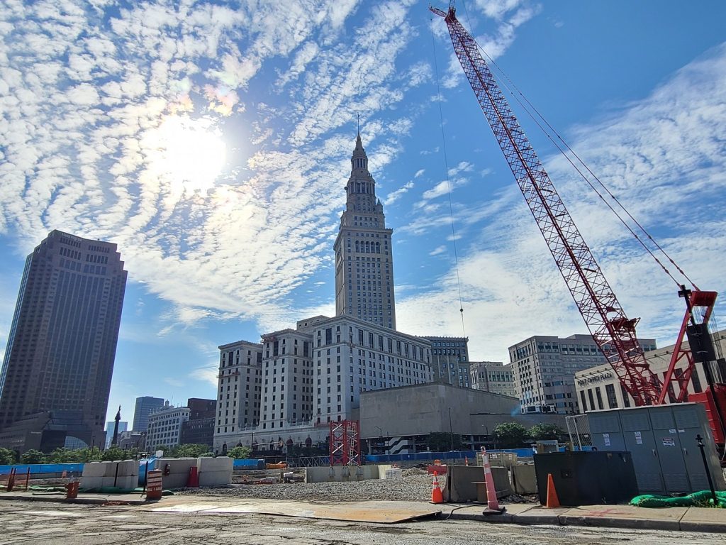 Preparation of the base for the tower crane has begun at the Sherwin-Williams headquarters construction site.