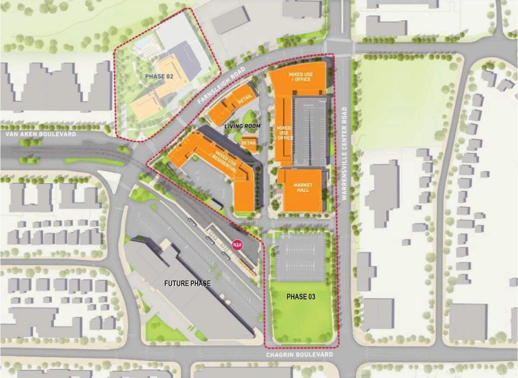 Site plan for the Van Aken District development in Shaker Heights from 2021.