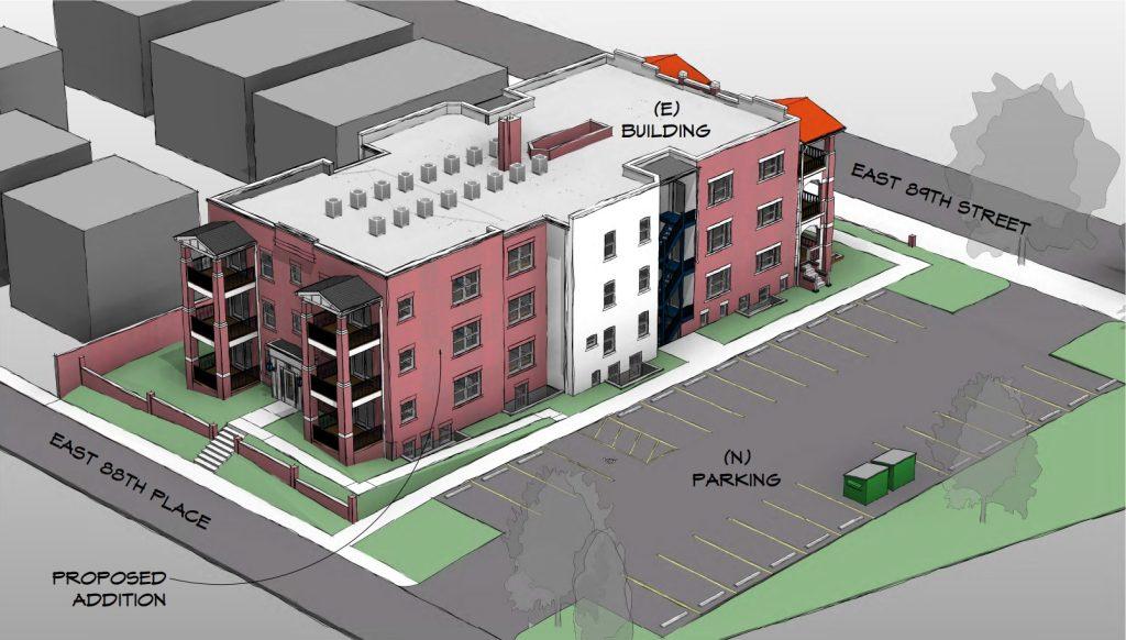 West facing view of the addition to 1780 East 89th in this LDA rendering of this Hough redevelopment.