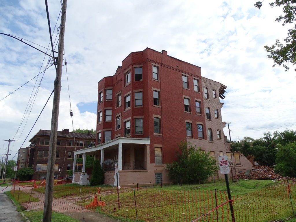 Demolition has been the fate of most walk-up apartment blocks in Cleveland's Hough neighborhood, as was the case for these on East 90th Street.