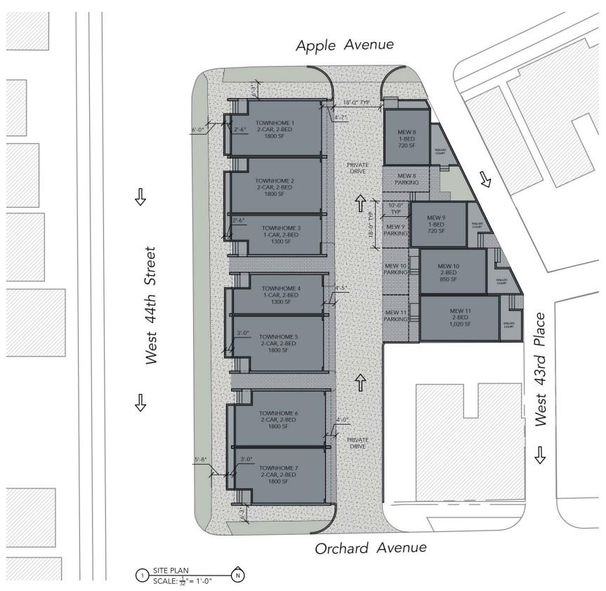 Harbor Row townhouse and mews site plan on West 44th Street in Ohio City.