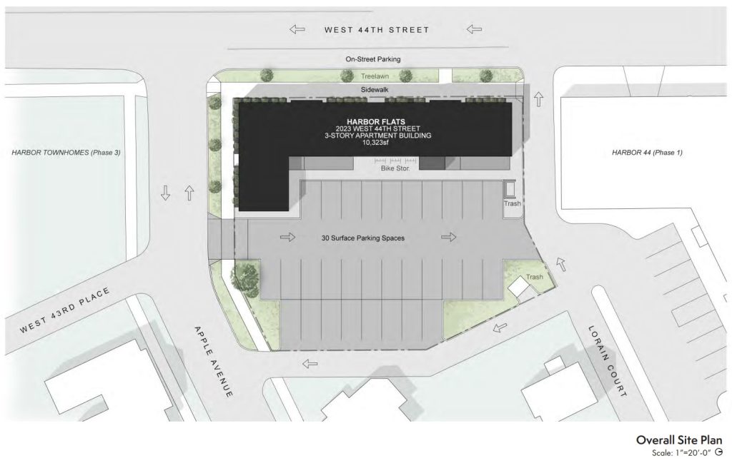 Harbor Flats apartments shows how small the development site after providing parking spaces for cars.