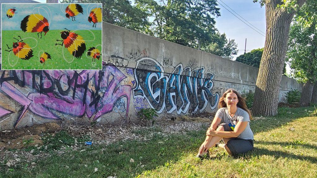 This graffiti-covered retaining wall for the West 53rd Street bridge in Cleveland will become an attractive mural to bring a message of peace.