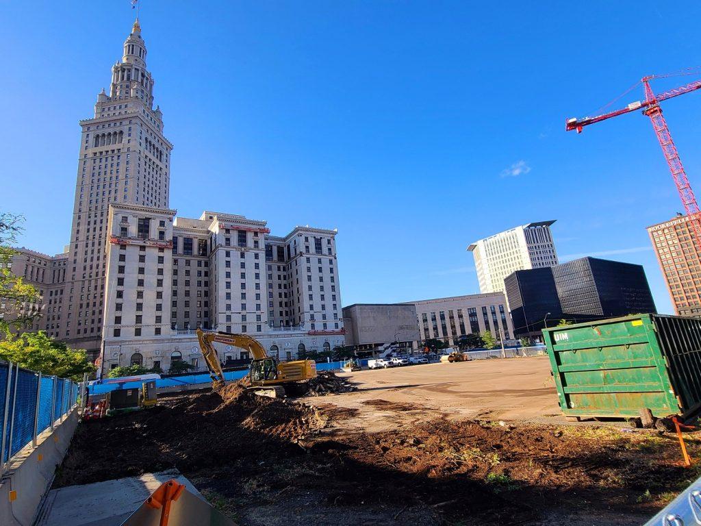 The parking lot on Cleveland's Public Square ended its 30-year reign this week as it gave way to the construction for Sherwin-Williams' new headquarters.