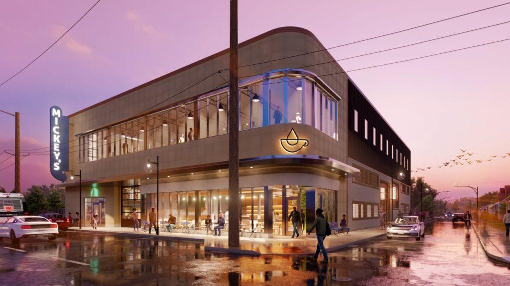 Rendering of a redeveloped Mickey's Building on Euclid Avenue at Woodlawn Avenue.