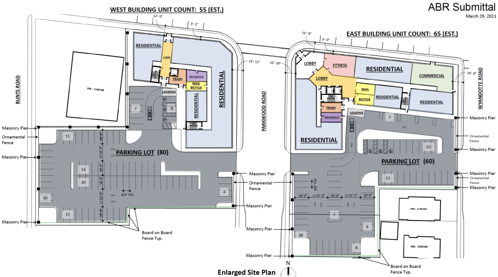 Site plans for The View On Detroit East development in Lakewood, Ohio.
