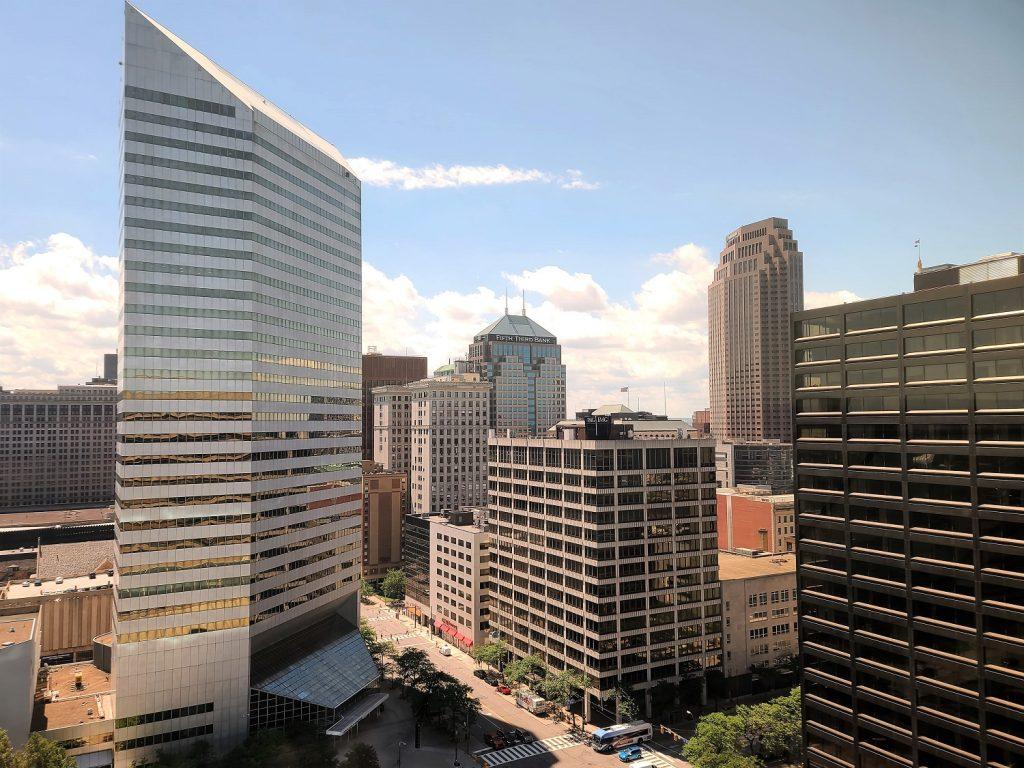 View of downtown Cleveland from 45 Erieview, the former Ohio Bell HQ.