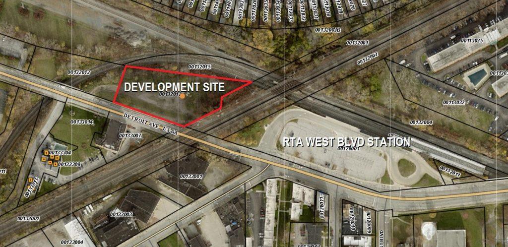 Map of the proposed purchase by Flaherty & Collins at Cleveland RTA's rail station at West Blvd-Cudell.