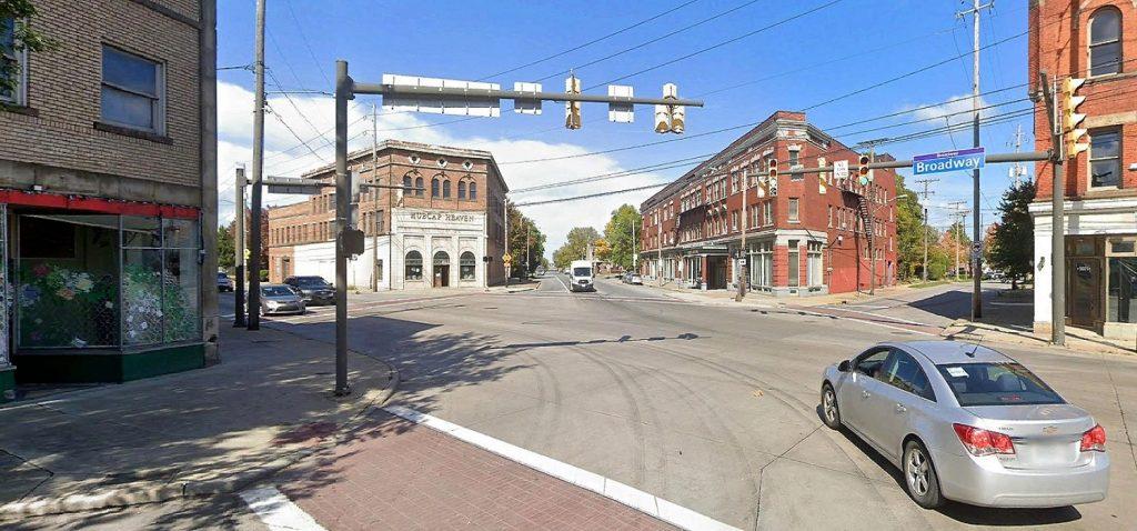 Village center of Slavic Village is the five-way intersection of Broadway, East 55th and Hamlet. It retains all of its pre-World War I buildings.