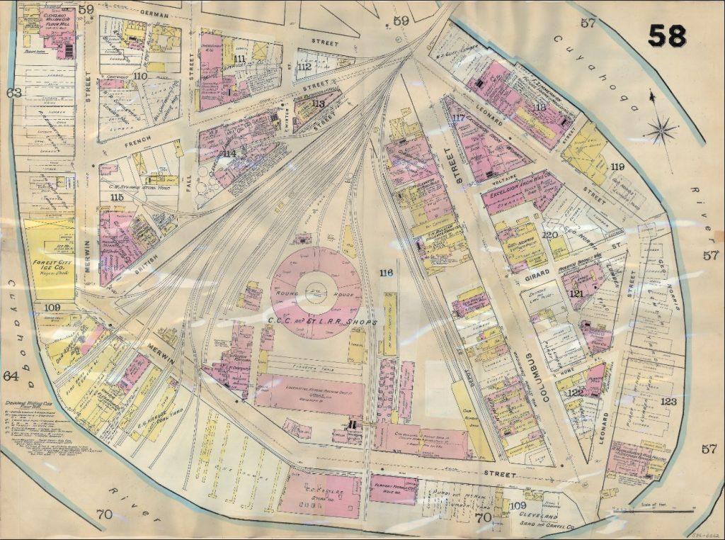 A historic map of the Cleveland Centre allotment that was mostly taken over by the Big Four railroad.