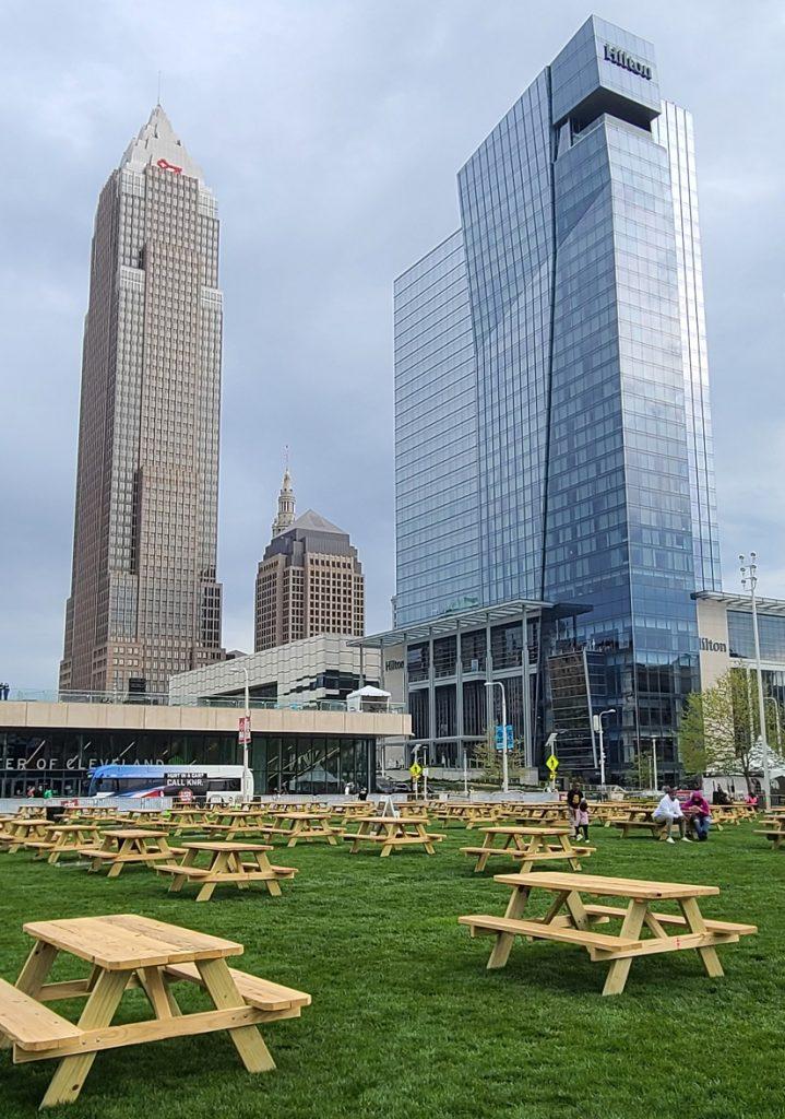 Mall C and the convention center in downtown Cleveland on May 1, 2021 during the NFL draft.