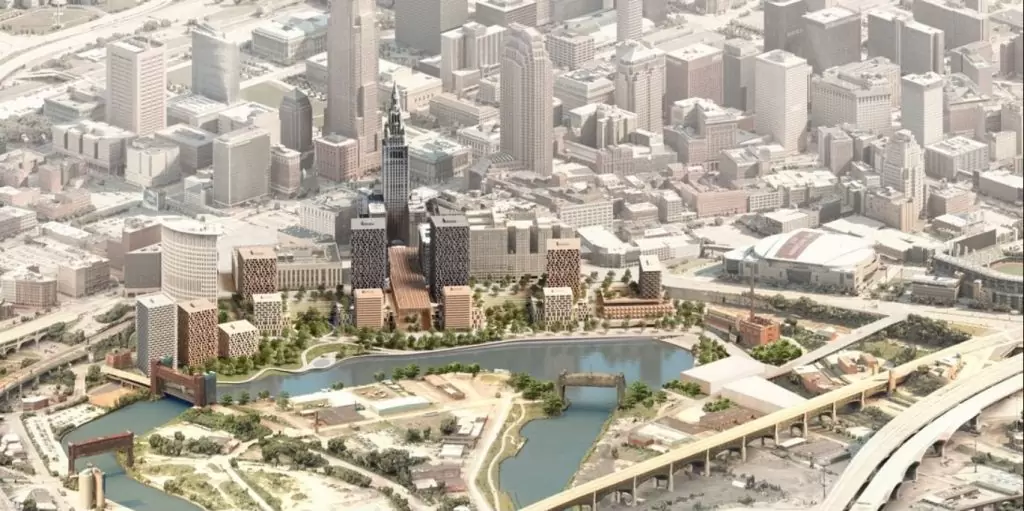 Masterplan for Tower City's Cuyahoga Riverfront by Adjaye Associates and Bedrock.