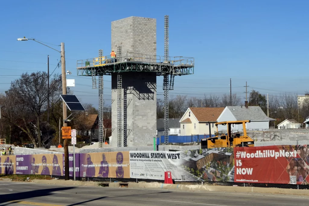 Construction of the Woodhill Station West apartments on Buckeye Road across from the rail station.